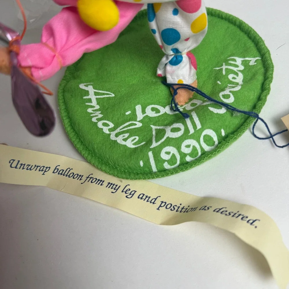 1990 Annalee‎ Doll Society Clown Doll Polka Dot PS I Love You Balloon